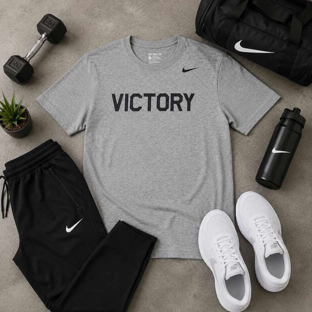 Nike Victory Graphic Tee Mens Medium Gray Athletic Swoosh Logo Shirt